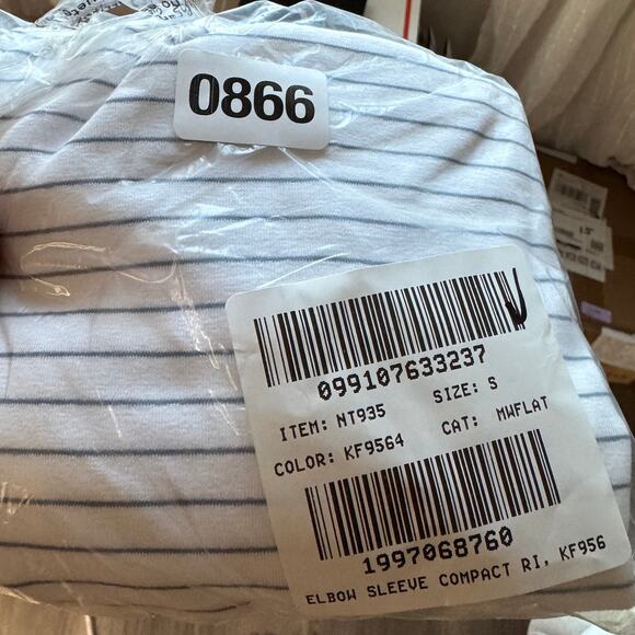 Madewell Ribbed Boatneck Tee Womens S White Blue Striped Stretch Short Sleeve - Picture 8 of 8